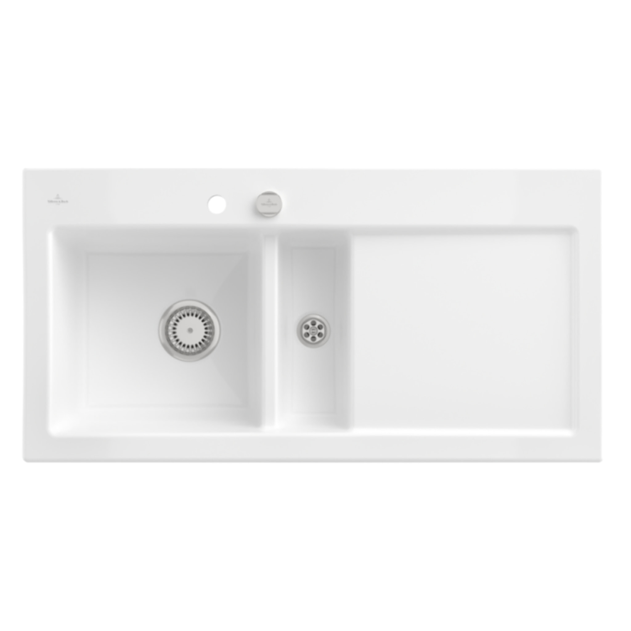 Evier 1 bac et demi avec egouttoir a droite Subway Pure 60 100 x 51 cm Blanc vidage automatique inclus