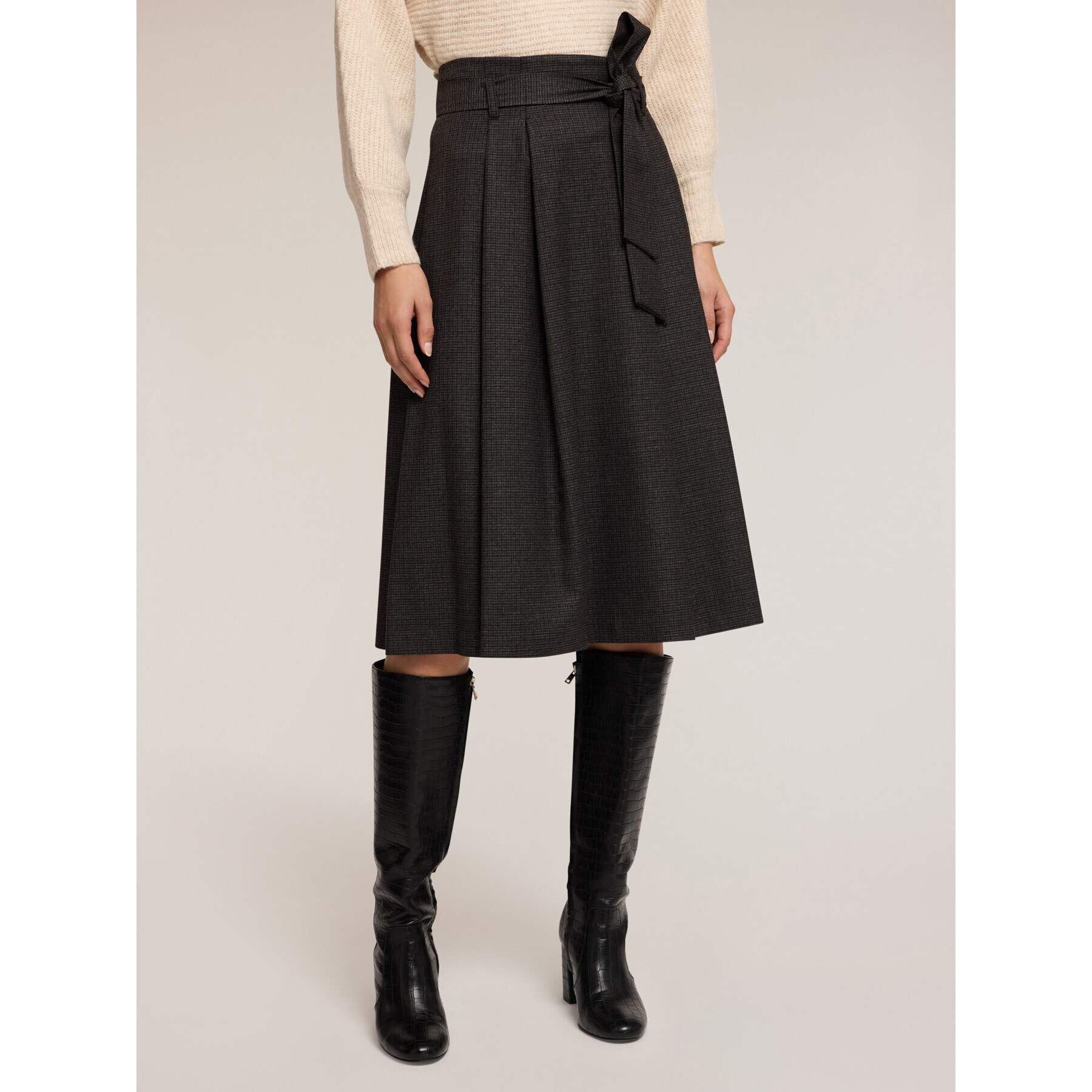 Motivi - Gonna in tinto filo con cintura - Grigio