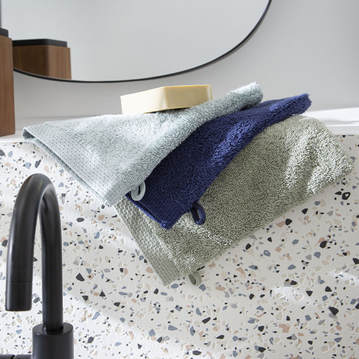 Gant de toilette uni en coton, AQUA, Bleu nocturne