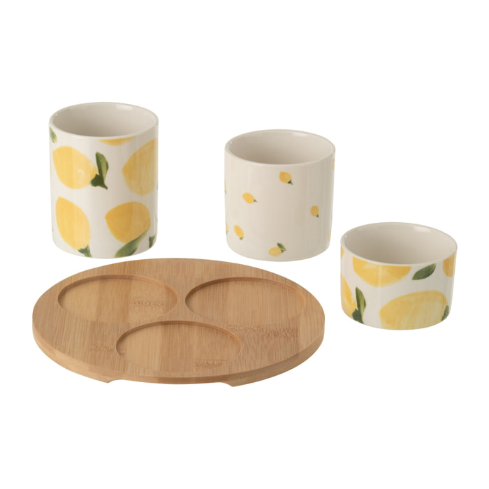 J-Line Plateau apéro Citron - céramique - blanc/jaune - small