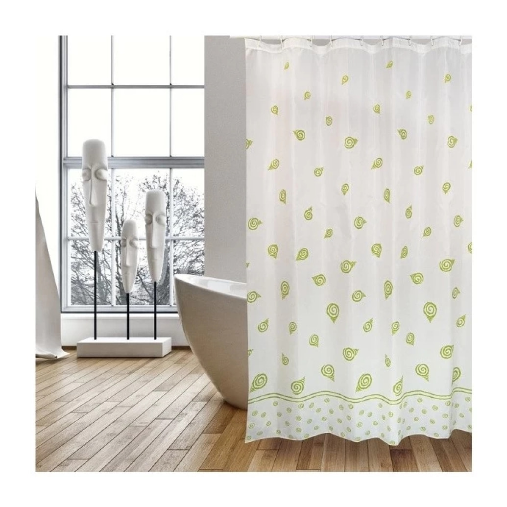 Rideau de douche Polyester SEA SNAILS 180X200cm QUALITE PREMIUM Vert & Blanc - Anneaux inclus MSV
