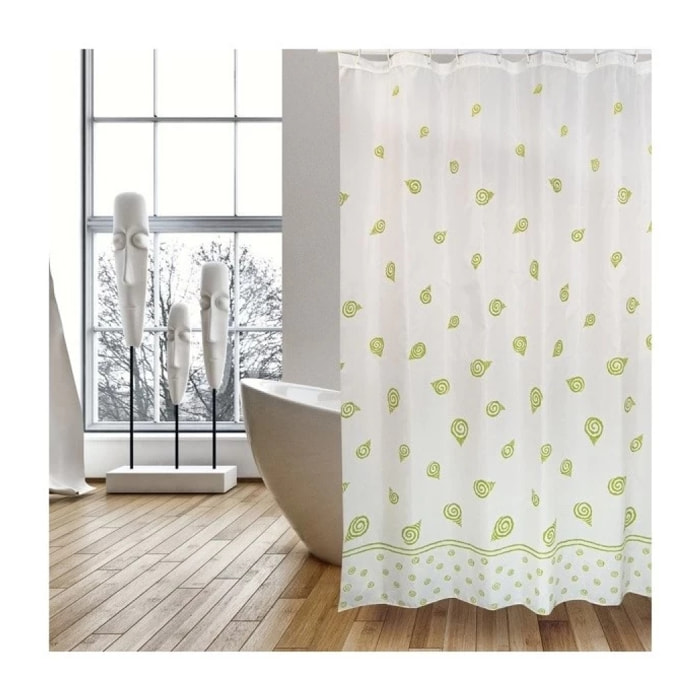 Rideau de douche Polyester SEA SNAILS 180X200cm QUALITE PREMIUM Vert & Blanc - Anneaux inclus MSV