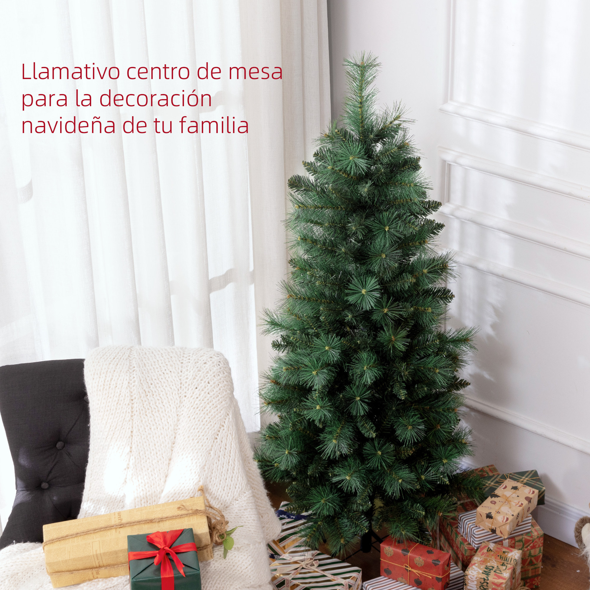 Árbol de Navidad 150 cm Árbol de Navidad Artificial con 354 Ramas y Soporte de Metal Árbol Navideño para Salón Interior Verde