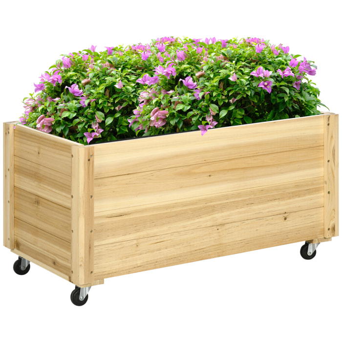 Jardinera de Madera con Ruedas Macetero de Jardín Jardinera de Cultivo con Orificios de Drenaje y Tela no Tejida para Cultivo Flores Plantas en Exterior Terraza 89x48x47 cm Natural