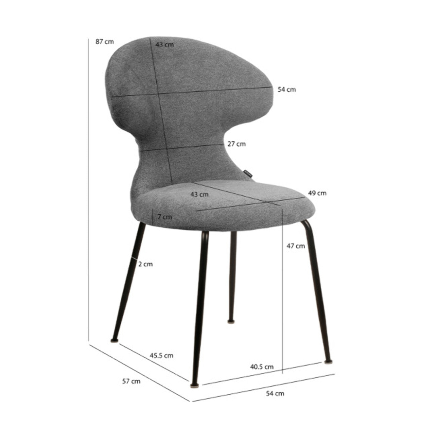 Chaise en tissu doux avec piètement en métal noir - SILVIO