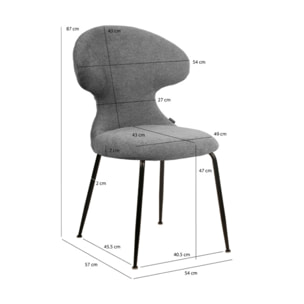 Chaise en tissu doux avec piètement en métal noir - SILVIO