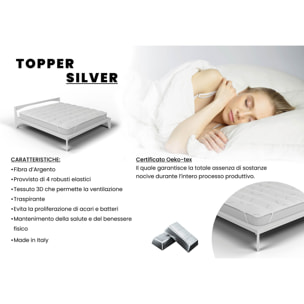 TOPPER TRAPUNTATO CON ELASTICI SILVER- BIANCO, PIAZZA E MEZZA