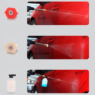 Pistola de lavado a presión con DOBLE BATERIA extraíble de 13000 mAh y 3 adaptadores de lavado diferentes. 180W y 10 bares de presión.