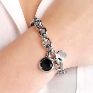 Bracciale White Catena Rolo con Ciondolo in Onice Nero Sfaccettato