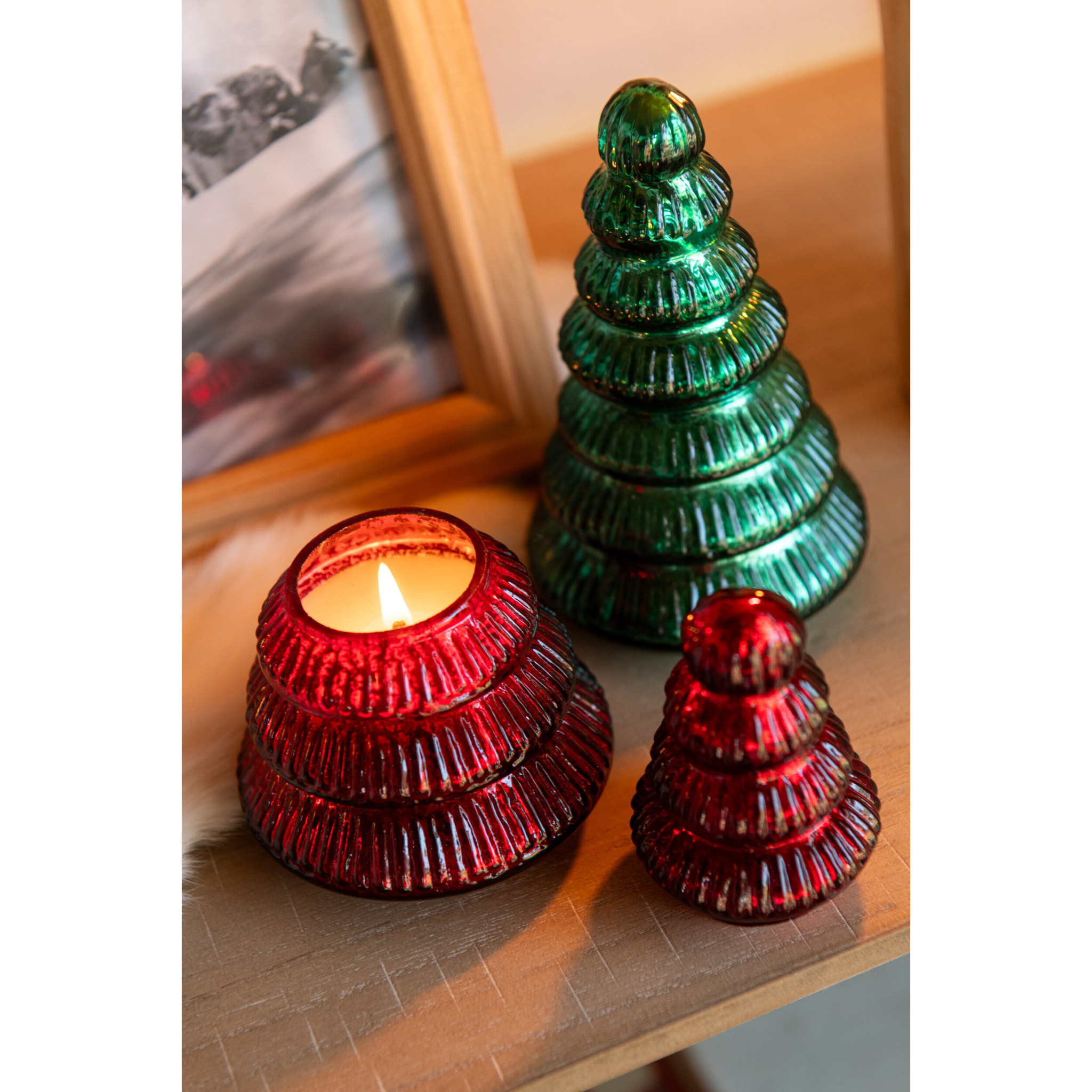 J-Line bougie parfumée Arbre Cotelé - Christmas Berries - verre - bordeaux - large