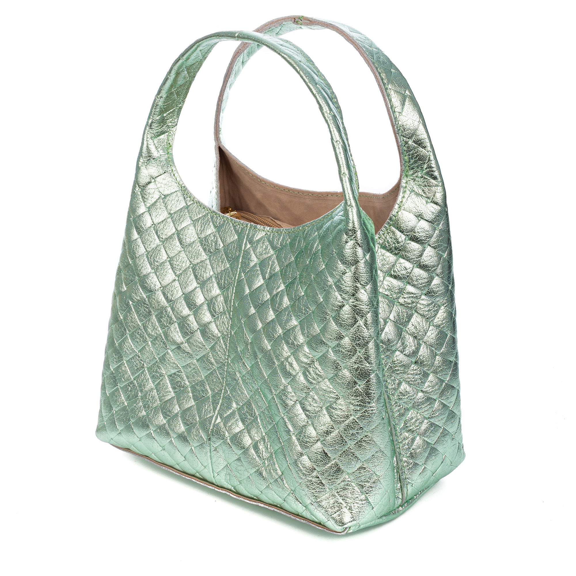 Aversa bolso bandolera mujer. Piel auténtica Gamuza con grabado entrelazado y lacada brillante.