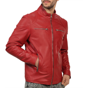 Giubbino in pelle di vitello nappa Marrone-Slim Fit