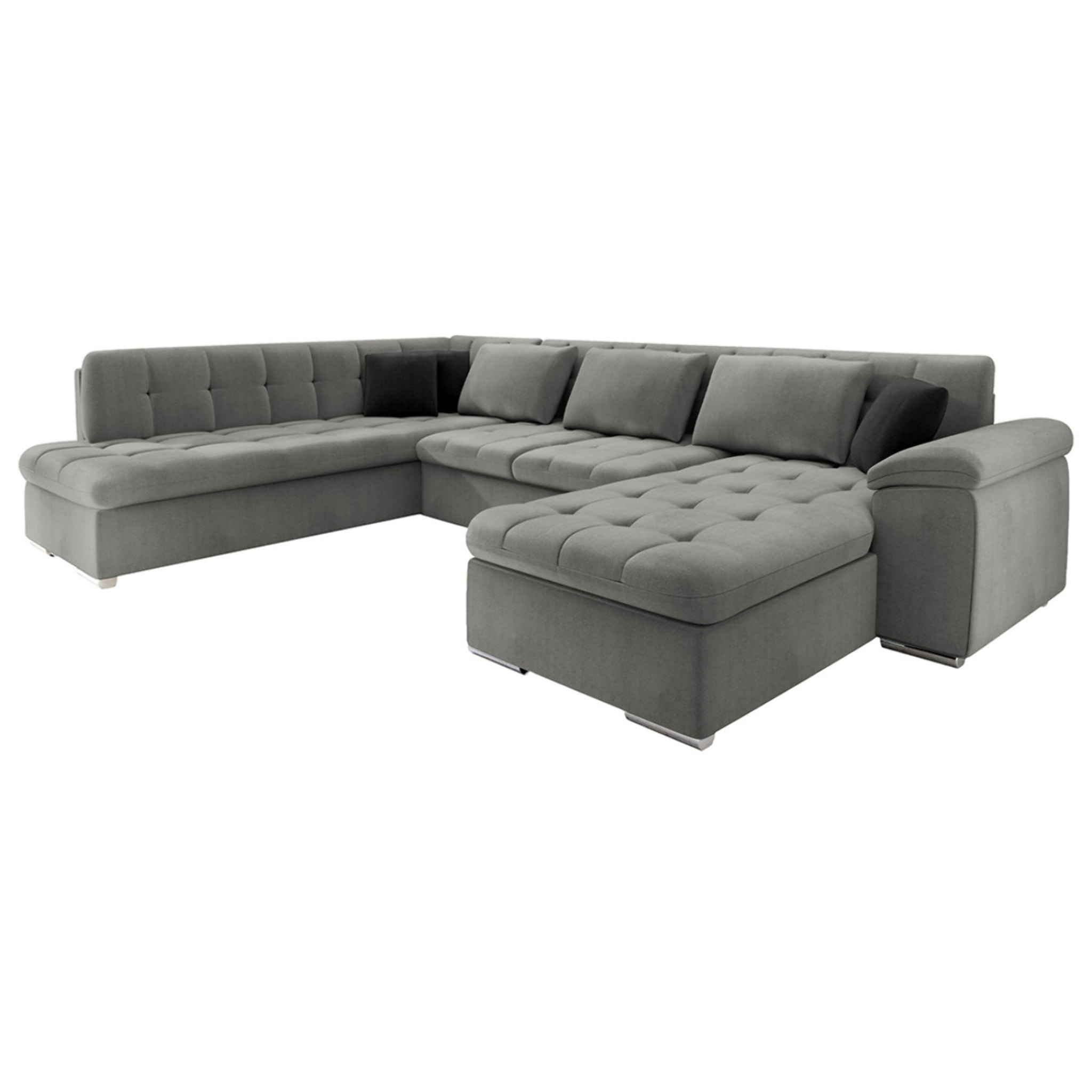 Chuck - canapé panoramique d'angle gauche XXL - convertible avec coffre - 7 places - Gris