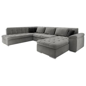 Chuck - canapé panoramique d'angle gauche XXL - convertible avec coffre - 7 places - Gris