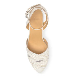 Zapato salón Joy cuña geométrica en trenzado metalizado artesanal con pulsera y escote en V