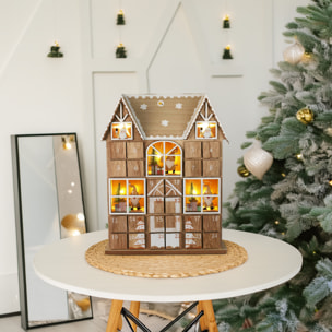 calendario de adviento led de madera contrachapada con juego de cajas y luces