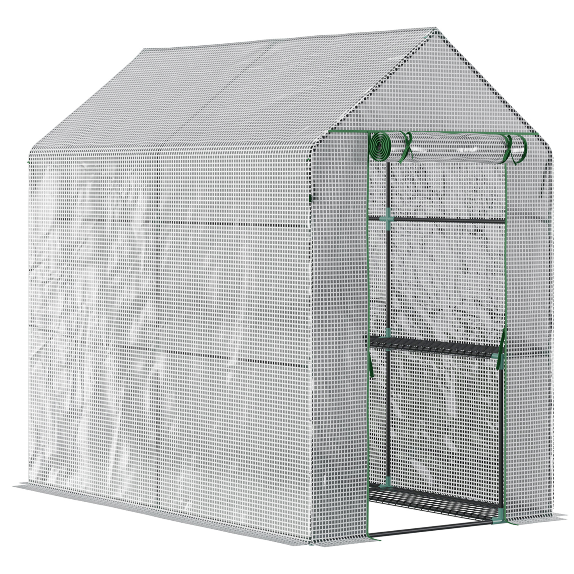 Invernadero de Jardín Vivero Casero con 4 Estantes Puerta Enrollable Cubierta de PE 140g/m² y Marco de Acero para Cultivos Plantas Macetas Flores 120x186x190 cm Blanco