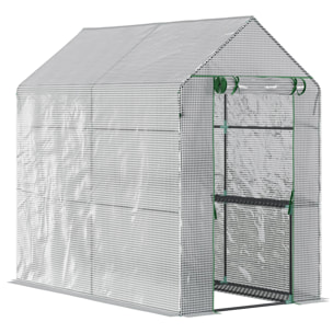 Invernadero de Jardín Vivero Casero con 4 Estantes Puerta Enrollable Cubierta de PE 140g/m² y Marco de Acero para Cultivos Plantas Macetas Flores 120x186x190 cm Blanco