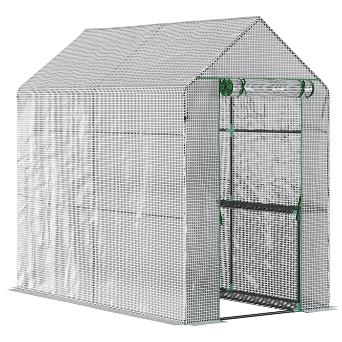 Invernadero de Jardín Vivero Casero con 4 Estantes Puerta Enrollable Cubierta de PE 140g/m² y Marco de Acero para Cultivos Plantas Macetas Flores 120x186x190 cm Blanco