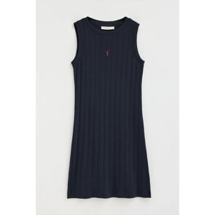 Vestido corto azul marino de canalé con logo Rigby Go