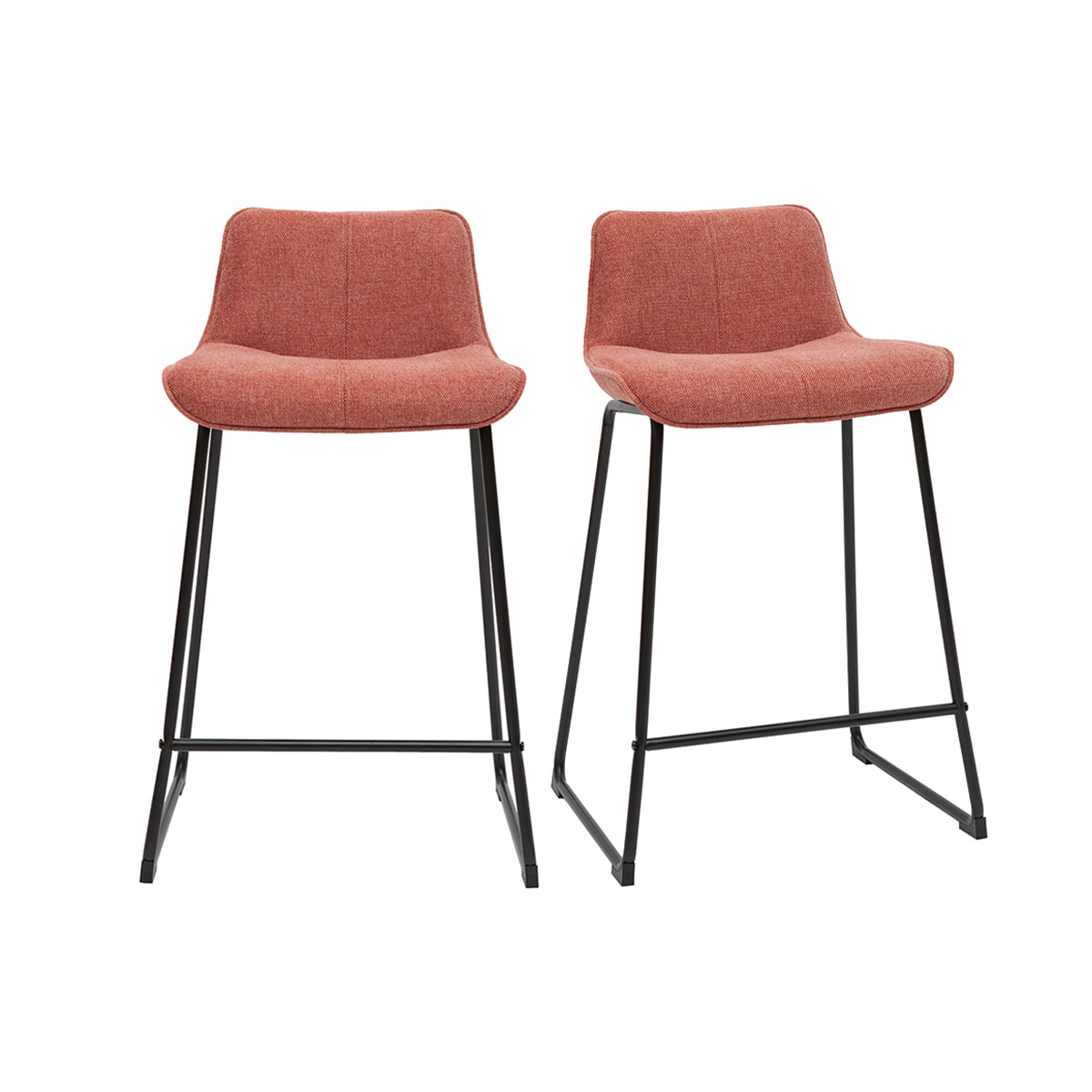 Tabourets de bar en tissu effet velours texturé terracotta et métal H65 cm (lot de 2) BOOST