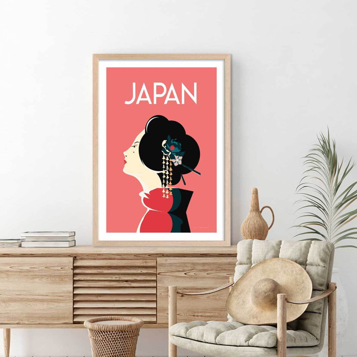 Affiche voyage Japon et tradition Affiche + cadre en bois - Chêne