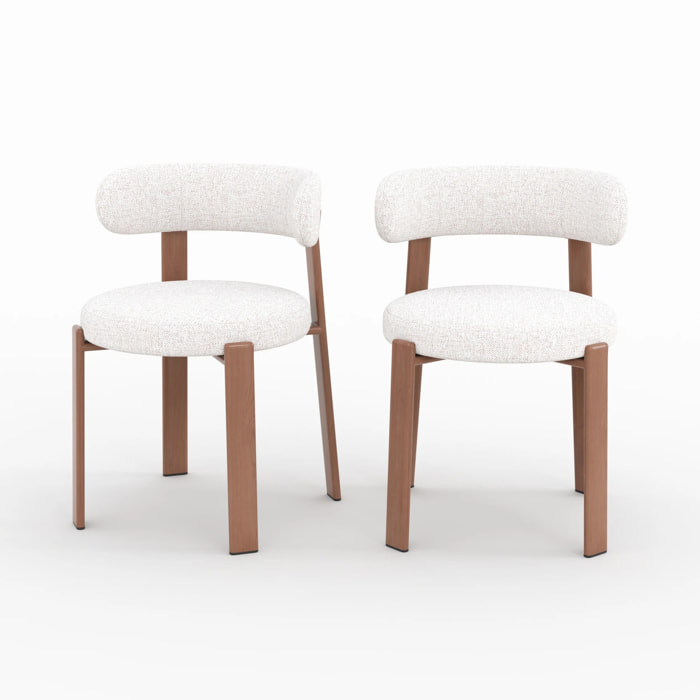 Lot de 2 chaises en tissu texturé blanc cassé, pieds en métal - Aura