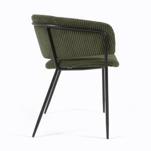 Kave Home - Sedia Runnie in velluto a coste verde scuro con gambe in acciaio verniciato nero