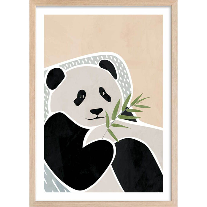 Affiche enfant panda  Affiche + cadre en bois - Chêne