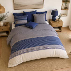 Parure housse de couette 100% percale de coton rayures horizontales - BLEVARIS
