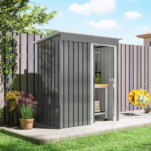 Caseta de Jardín Exterior, 1,16 m², 163x89x182 cm, Cobertizo de Jardín Exterior Metálico con Puerta Corredera y Techo Inclinado, para Almacenamiento de Herramientas, Gris