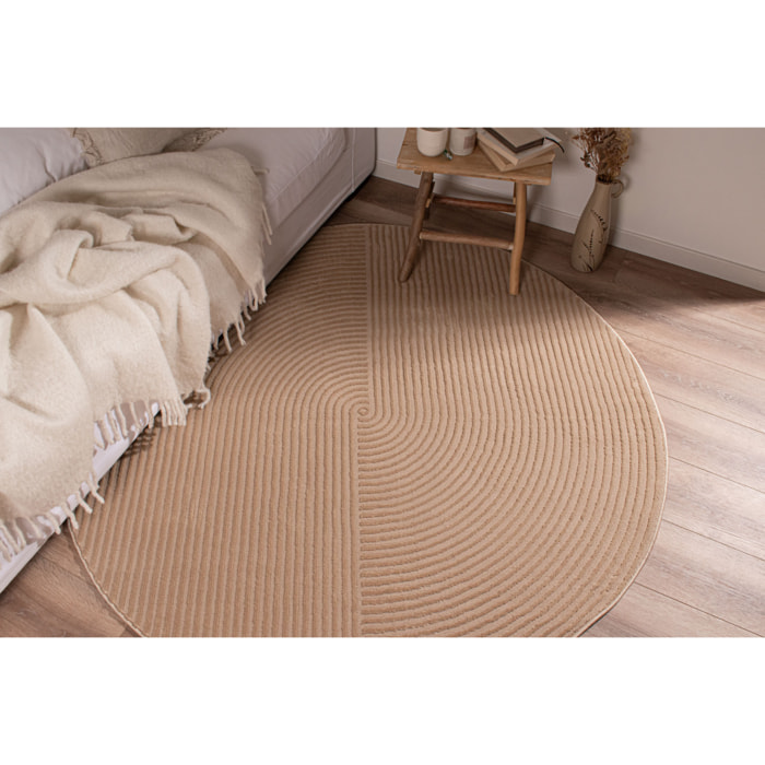 BIANCA - Tapis rond à motif géométrique en relief - Beige