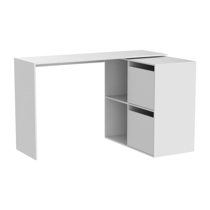 Scrivania Ascona, Scrittoio multifunzione modulare con scaffale, Tavolo da studio o ufficio multiposizione con montaggio ad angolo, 152x49h74 cm, Bianco
