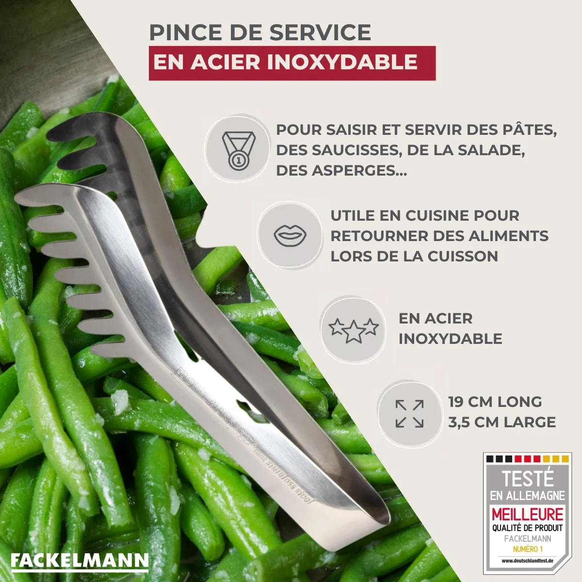 Ensemble de 2 Pinces à spaghettis, de cuisine en Acier inoxydable 19 cm Fackelmann