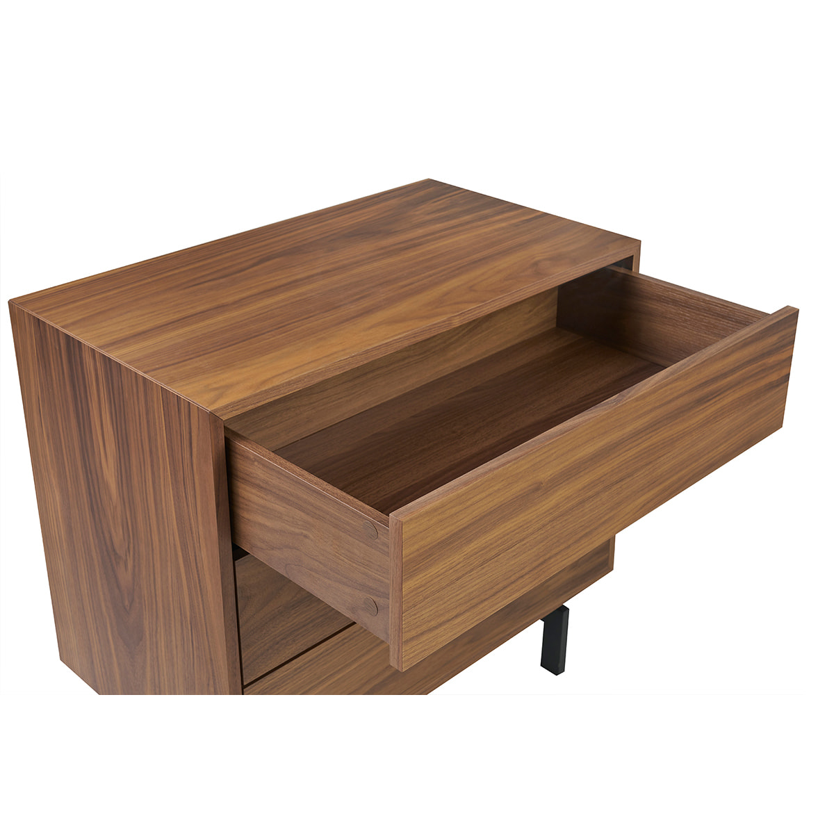 Commode vintage en bois foncé noyer et métal noir 3 tiroirs L81 cm MANNY