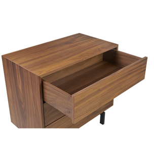 Commode vintage en bois foncé noyer et métal noir 3 tiroirs L81 cm MANNY