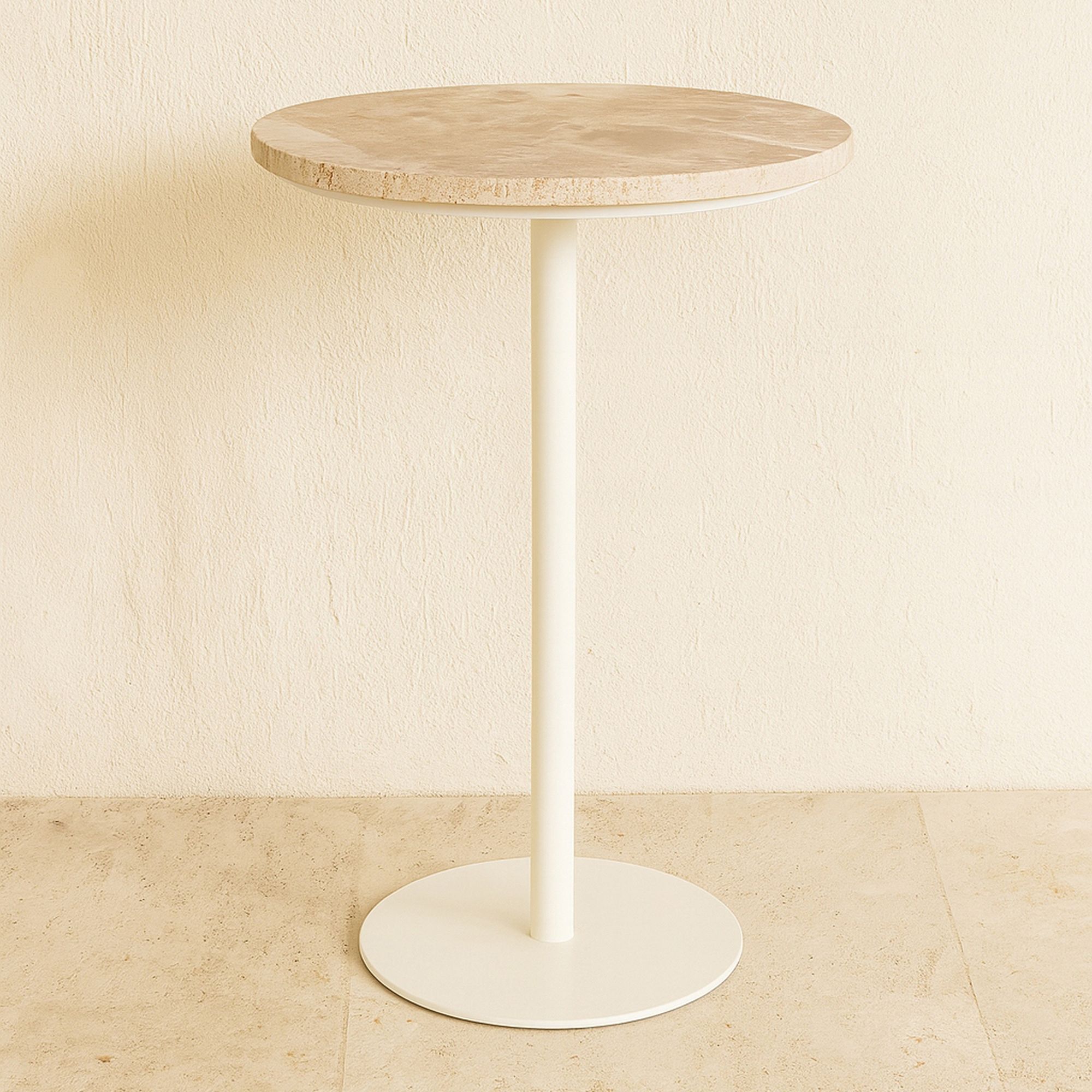 Meuble d'appoint en métal blanc et plateau en travertin TRAVI