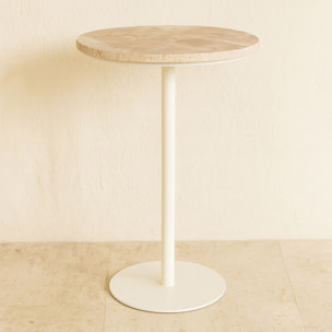 Meuble d'appoint en métal blanc et plateau en travertin TRAVI