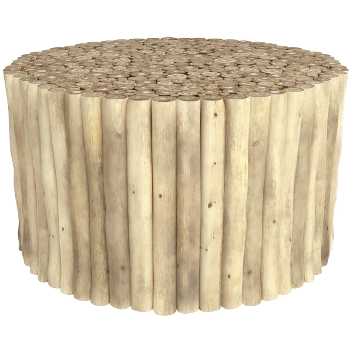 Table basse de jardin ronde en rondins de teck D70 cm - Imani