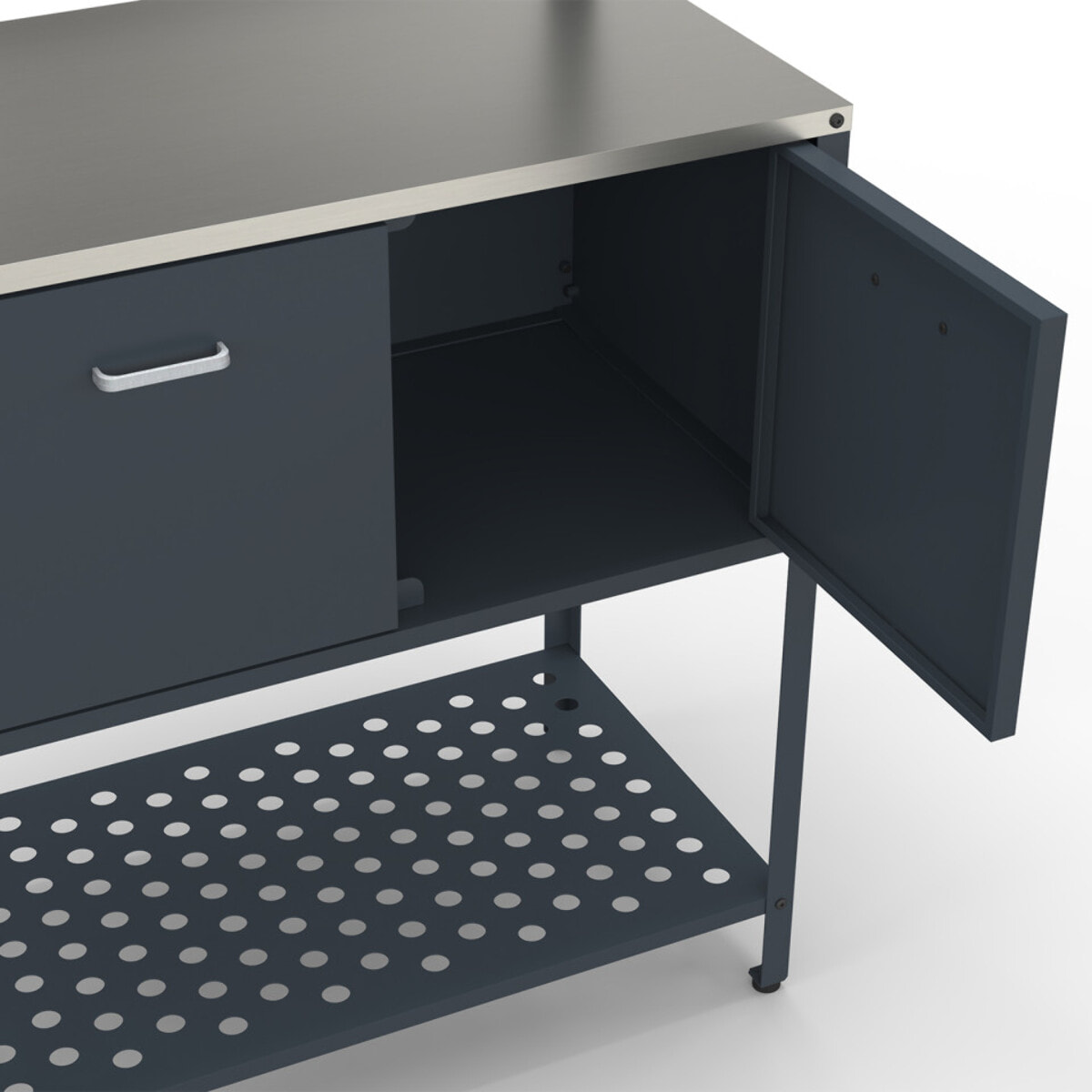 Meuble de cuisine extérieure Alméria 2 portes + étagères suspendues gris