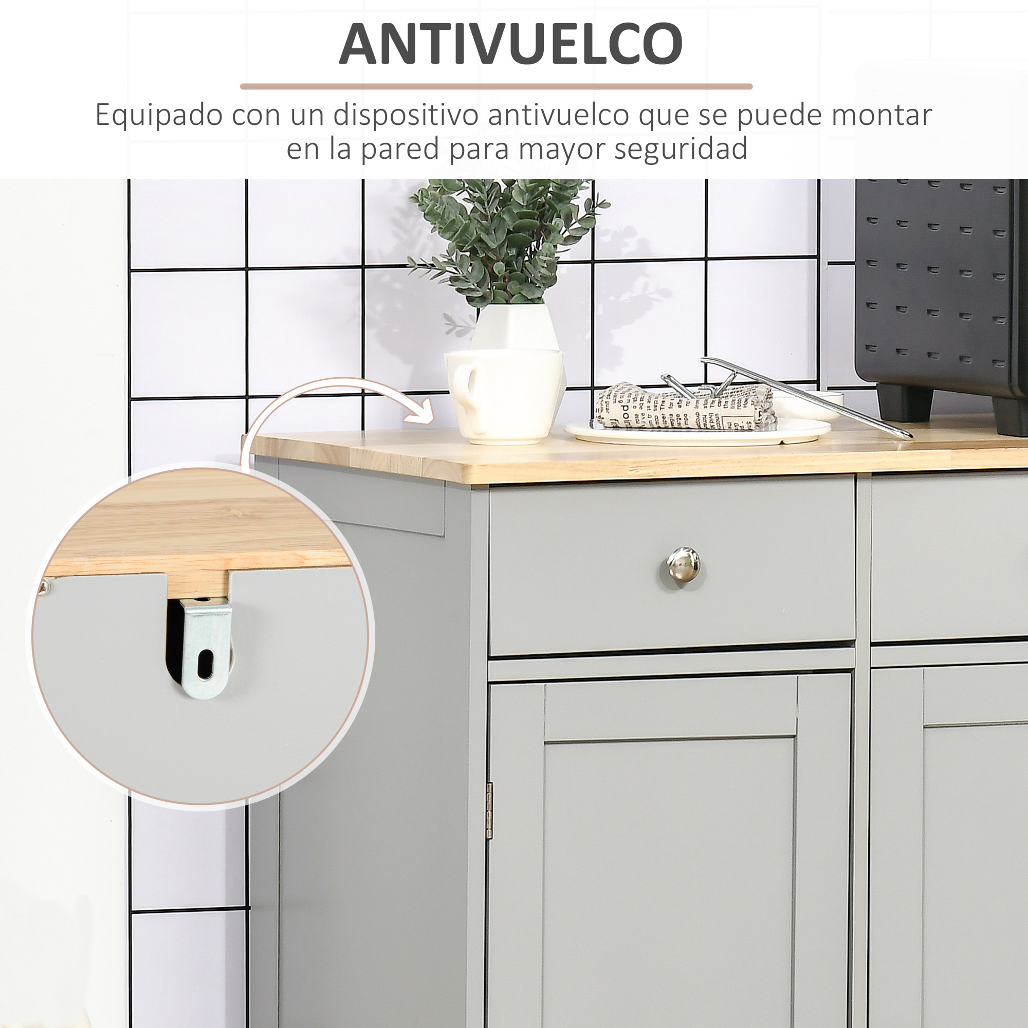 Aparador de Cocina con 3 Cajones 3 Puertas y Estantes Ajustables Mueble Auxiliar de Almacenaje para Comedor Salón Estilo Moderno Antivuelco 101x40x85 cm Gris