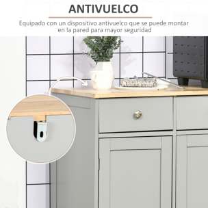 Aparador de Cocina con 3 Cajones 3 Puertas y Estantes Ajustables Mueble Auxiliar de Almacenaje para Comedor Salón Estilo Moderno Antivuelco 101x40x85 cm Gris