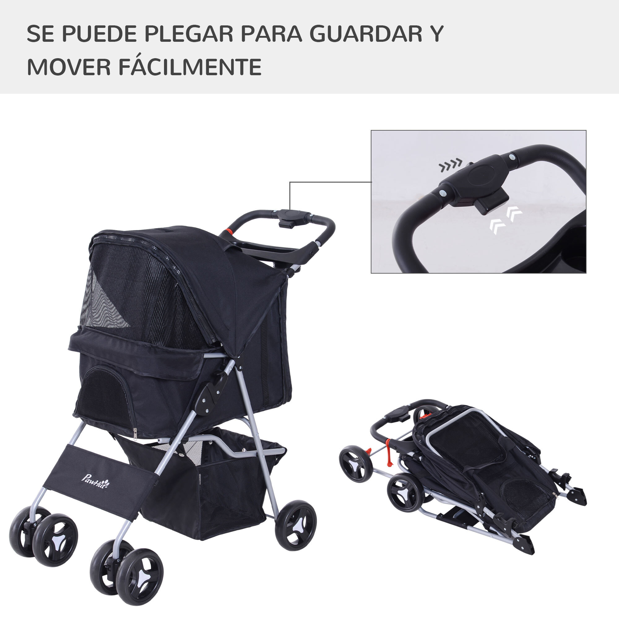 Cochecito Plegable Mascota de Metal Oxford 75x46x94cm Negro