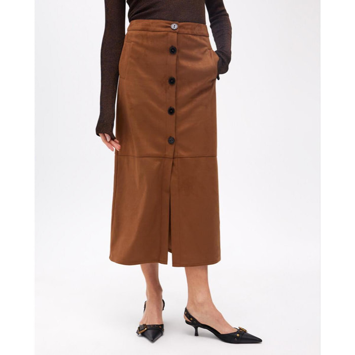 Gonna Midi di Pelle Sintetica a Tubino