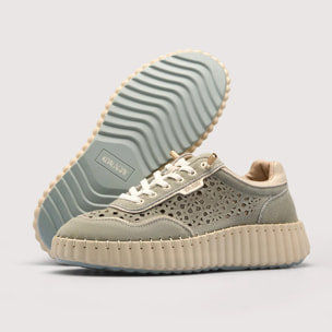 Sneaker Piel Troquelada Caqui - Sienna