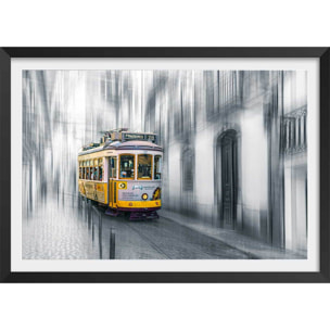 Poster lisboa - tram 28 Affiche + cadre en bois - Noir