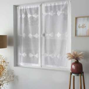 Paire de petits vitrages brodés feuillage - Blanc