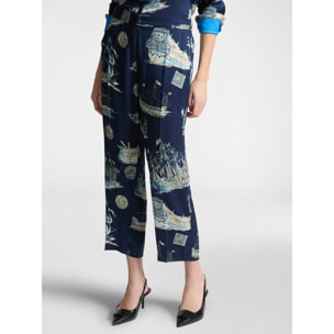 Elena Mirò - Pantalón con estampado de barcos - Azul