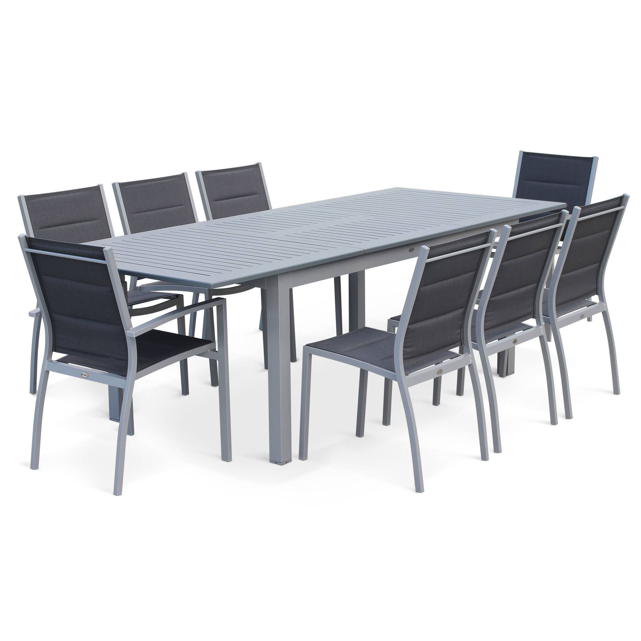 Table extensible - Chicago Anthracite - Table en aluminium 175/245cm avec rallonge. 8 places