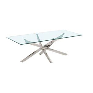 Table basse L. 120 cm en verre trempé et pied en métal chromé - BENTI